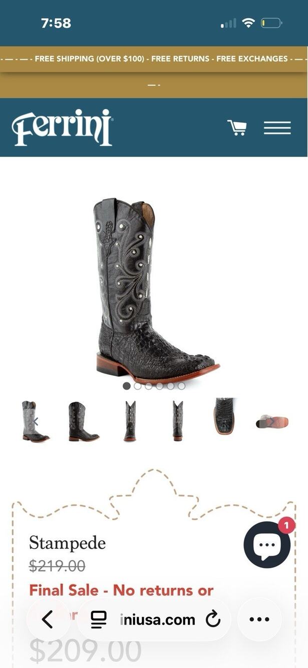 Ferrini Mens Stampede Crocodile Embroidered Square Toe Casual Boots 10D
